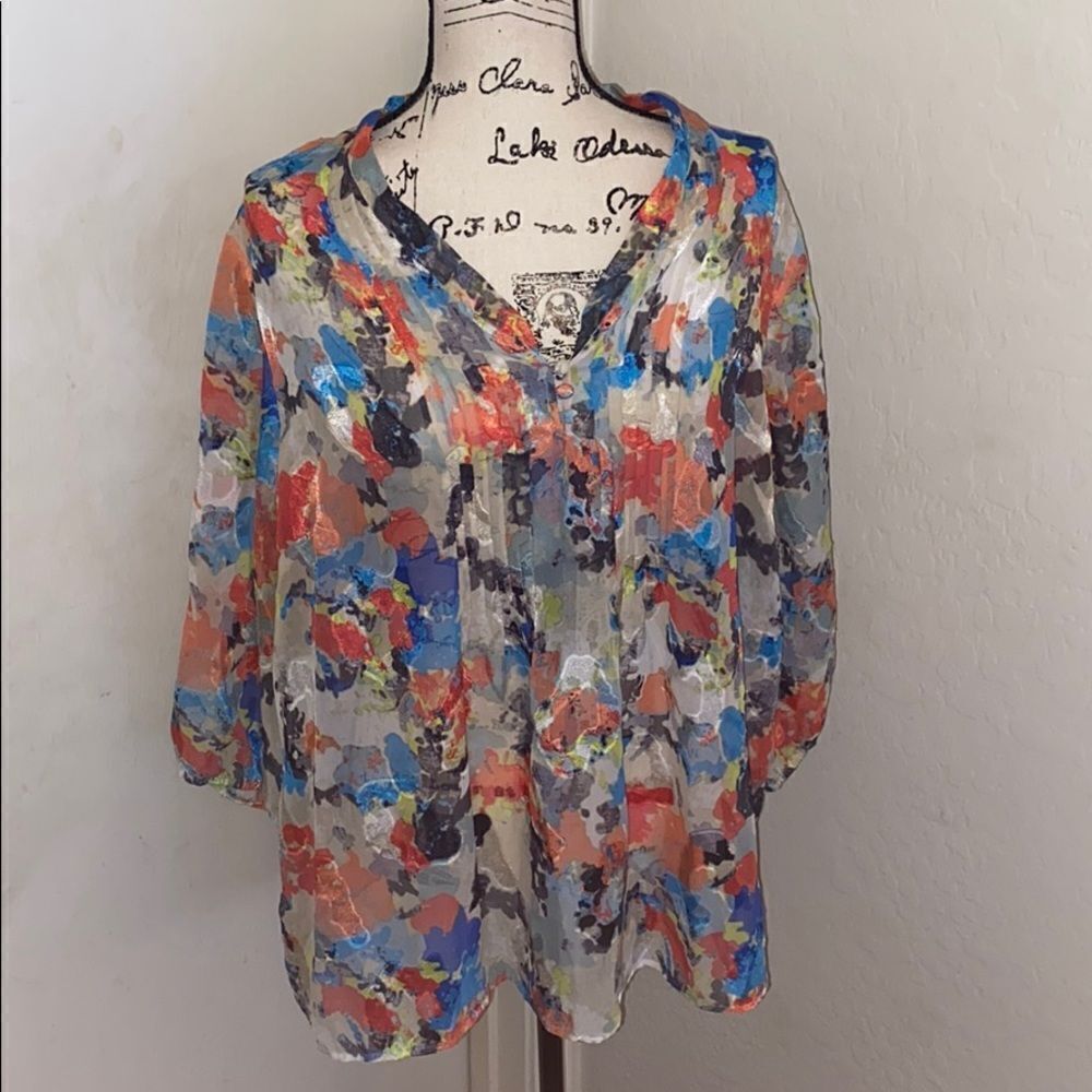 Lane Bryant Floral Sheer Colorful Vibrant Boho Top Vacation Resort Wear